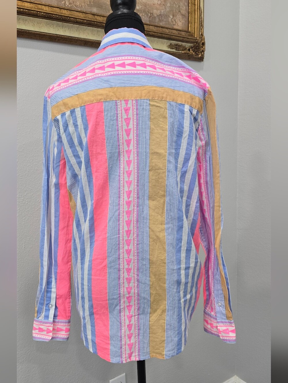 Le Superbe Goa Stripe Boyfriend Shirt Size 2 Cotton Button Up Surf Stripe - Picture 8 of 11
